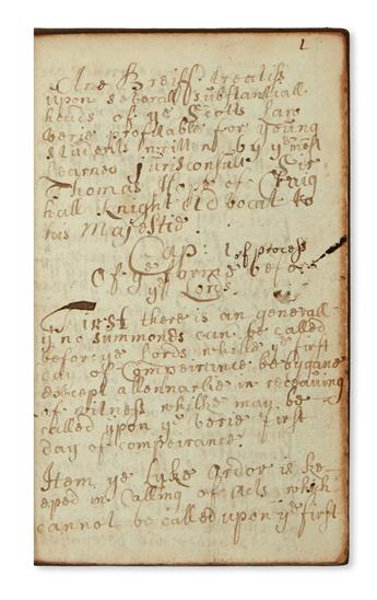 LAW  (MANUSCRIPT.) Ane Breiff Treatiss upon Severall Substantiall Heads of ye Scotts Law.  Later 17th century